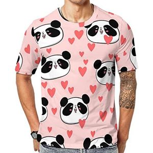 Panda Heart T-shirt met korte mouwen voor heren, ronde hals, print, casual T-shirt, tops M
