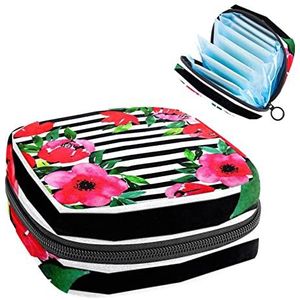 Bloem Bloemen Streep,Periode Pouch Draagbaar,Tampon Opbergtas,Tampon Houder voor Portemonnee Vrouwelijke Product Organizer, Meerkleurig, 4.7x6.6x6.6 in/12x17x17 cm