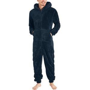 Beautyhis Jumpsuits voor heren lange mouwen winter warm joggingpak fleece trainingspak sets comfortabel casual met zak nachtkleding, Donkerblauw, 4XL