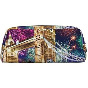 TOMPPY Night London Tower Bridge Gedrukt Etui Stand Up Potlood Pouch Kleine Potlood Houder Case Briefpapier Organizer Make-up Tas met Ritssluiting, Goud, Eén maat, Make-up zakje