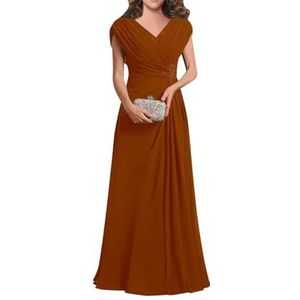 Dames chiffon avondgalajurken mouwloze moeder van de bruid jurk cocktailjurk grote maten, Verbrand Oranje, 32