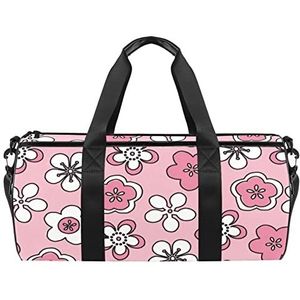 Mooie kersenbloesem patroon roze reizen duffle tas sport bagage met rugzak draagtas gymtas voor mannen en vrouwen, Roze Bloesems Bloemenpatroon Wit, 45 x 23 x 23 cm / 17.7 x 9 x 9 inch