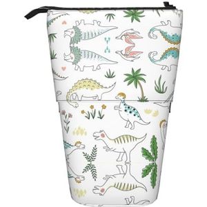 Nbtghga Dinosaurus Wandelen Print Potlood Telescopische Klassieke Kunsten Stand Up Potlood Case Organizer Potlood Houder Make-up Tas, Zwart, Eén maat