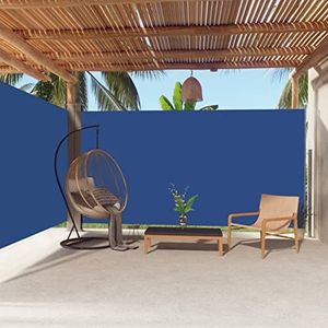Gecheer Zijluifel, intrekbaar, uittrekbaar, met 2 panelen, blauw, 200 x 600 cm, zonnezeil voor buiten, zonnezeil voor terras, inkijkbescherming voor buiten, zonnezeil voor balkon, terras