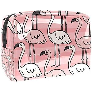 Draagbare make-up tas met rits reizen toilettas voor vrouwen handige opslag cosmetische zakje schattige zomer print met flamingo