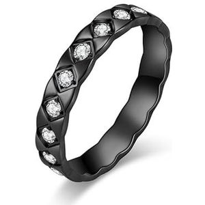 Koude wind roestvrij staal gegraveerde diamanten ruit met diamanten damesring ring fortitanium staal vol diamanten handsieraden (Color : Black, Size : 7#)