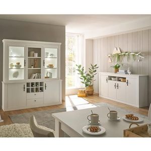 Lomadox Eetkamermeubelset 2-delig met verlichting, pijnboom wit in landelijke stijl, 1 buffetkast, 1 dressoir