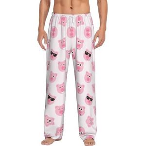 Grappige Roze Varken Gezicht Mannen Lange Lounge Wear Broek Nachtkleding Pyjama Bodems Nachtkleding Met Zakken En Trekkoord, Wit, S