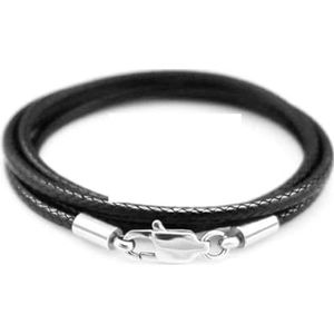 Zwart lederen gewaxt touw choker/ketting roestvrij staal karabijn connector gesp koord DIY string voor hanger sieraden-zwart1.5mm-60cm