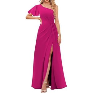 Chiffon formele galajurken met split voor dames, bruidsmeisjesjurken voor bruiloft, cocktailjurk, grote maten, roze (hot pink), 32