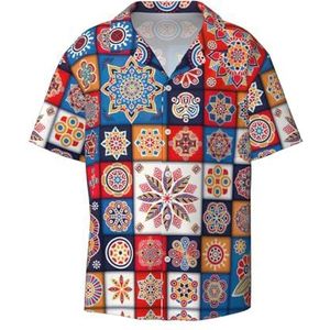 OdDdot Retro Flowwer print heren button down shirt korte mouw casual shirt voor mannen zomer business casual overhemd, Zwart, XL
