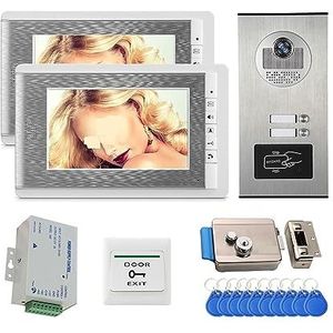 7 Inch HD Kleurenvideo Deurtelefoon Deurbel Intercomsysteem + RFID Toegangscontrole Camera For Multi- / Familie Appartement Tweeweg Audio(530-V70C-2)