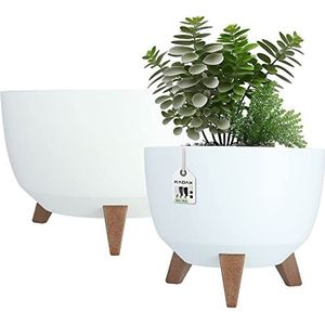 KADAX Bloempot van kunststof met drie insteeksteunen, ronde bloemenschaal, plantenbak, bloembak, plantenbak voor balkon, woonkamer (set: 29 cm ⌀ 39,5 cm diameter, wit)