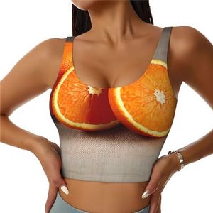 Oranje Fruit Print Comfortabele Vrouwen Sport Vest Yoga Workout Vest Voor Vrouwen Lichtgewicht Zomer, Zwart, S