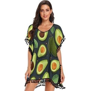 KAAVIYO Groene peer fruit vrouwen strand cover up chiffon kwastje badmode badpak coverups voor meisje, Patroon, L