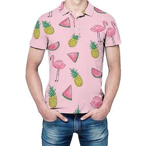 Tropisch fruit en flamingo heren shirt met korte mouwen golfshirts regular fit tennis T-shirt casual business tops