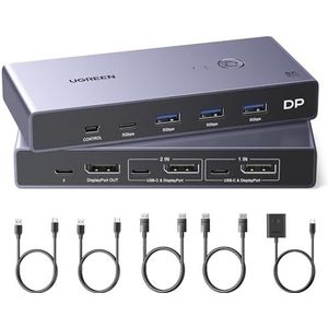 UGREEN - Displayport KVM Switch - 8K @60Hz - 4 Poorten USB - Voor 2 PC's en 1 Monitor