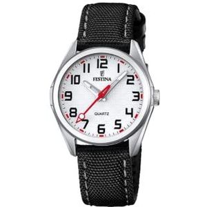 FESTINA Horloge model F16904/A uit de collectie Junior Collection, behuizing 31 mm, zilverkleurig, met zwarte leren armband voor kinderen