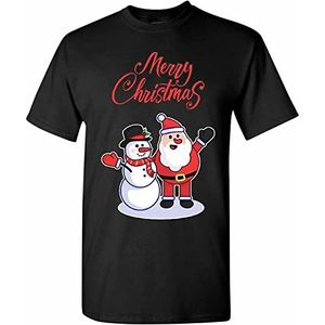 Merry Christmas Santa Snowman Hug T-Shirt Xmas Holiday Spirit Mens Tee Shirt Black overhemden(Small)