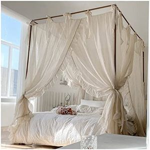 Prinses kamer linnen bedluifel klamboe, sprookjesbedgordijnen romantische slaapkamerdecoratie, (kleur: wit, maat: 150 x 200 cm/59 x 79 inch)