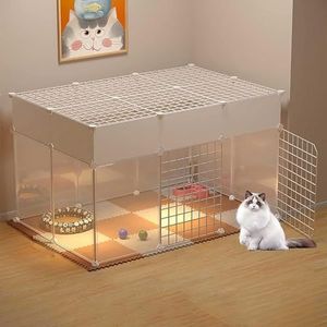 Huisdier， Kattenverblijf - Kattenverblijf - Kattenhek - Frettenhek - Kleine hondenkooien - Kattenbedden for binnen - Afneembare metalen kattenkooien - Fa(111x75x65cm(B))