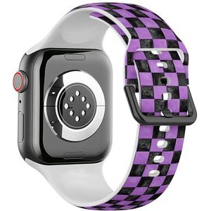 Sport zachte band compatibel met Apple Watch 38/40/41mm (zwart paars geruit plaid) siliconen armband band accessoire voor iWatch