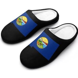 Montana staat vlag kaart katoenen slippers voor vrouwen warme anti-slip rubberen zool huis schoenen voor indoor hotel 9-10 (40-41)