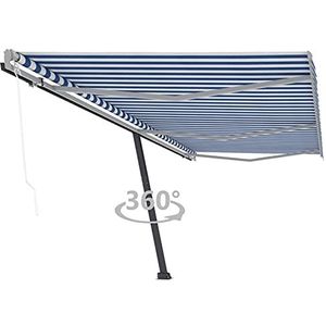 Rantry Casa Zonnezeil, zelfdragend, automatisch, 600 x 350 cm, blauw en wit, buitengordijn voor privacy, balkon, terras, huismeubels