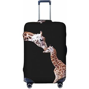 WOWBED Moeder Baby Giraffe Gedrukt Koffer Cover Elastische Reizen Bagage Protector Past 18-32 Inch Bagage, Zwart, M