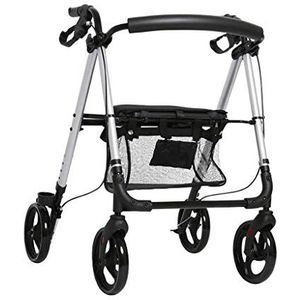 Opvouwbare rollator Lichtgewicht opvouwbare aluminium rollator met wielen, verstelbare zitting en armen - wit aluminiumlegering