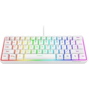 Snpurdiri 60% Bedraad Gaming-toetsenbord, 61 toetsen, RGB-achtergrondverlichting, polssteun, ultracompact mini-waterdicht toetsenbord voor pc, computer, gamer (wit)