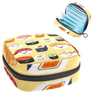 Maandverband Opbergtas, Menstruatiecup Pouch Tampon Bag, Menstruatie Pads Houder Organizer voor Vrouwen Meisjes, Japan Sushi Geel