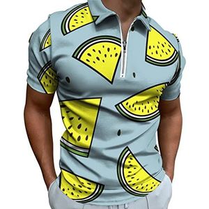 Gele watermeloen heren poloshirt met rits T-shirts casual korte mouw golf top klassieke pasvorm tennis tee