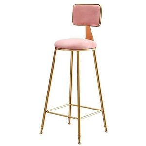 Barkruk Barstoelen Fluwelen Barkruk Keuken Barstoel Ontbijt Voetensteun Rug Hoogte Rond Zitkussen Bistro Counter Bar Counter Cafe Barkrukken Keukenstoelen (Color : Rosa, Size : Sitting Height 75cm)