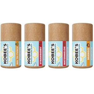 Kobeesco Set van 4 fruitflessen, lippenbalsem, hydraterend, lippenstift, lippenbalsem, chapstick en