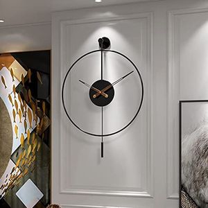 Retro grote wandklok, Indoor Metal Silent Clock for Living Room Badkamer slaapkamer, Home Decor wandhorloges met Aluminium Pendulum,zwart,24x31.4INCH