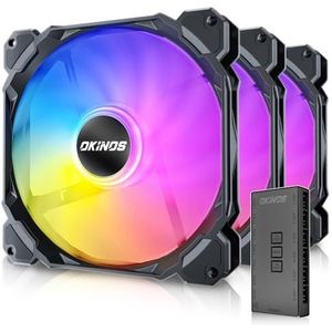 Okinos RGB-ventilatoren 3-pack, 4-pins PWM pc-ventilatoren, 5V 3-pins adresseerbare RGB-ventilatoren, 140 mm ventilator, Air Series (inclusief ARGB Controller Hub, GEEN afstandsbediening)