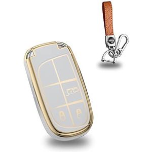 KUNIO Sleutelhanger Cover Case Fit voor Jeep Renegade Kompas Grand Cherokee Fit voor Chrysler 300C Dodge Dart Fit voor FIAT 500X TPU Key Shell Auto Sleutelhanger 3 Knoppen Wit