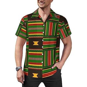 Afrikaanse Kente doek tribal print heren casual button-down shirts korte mouw Cubaanse kraag T-shirts tops Hawaiiaans T-shirt L