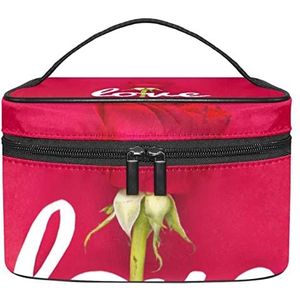 Make-up Organizer Bag, Reizen Make-up Tas Organizer Case Draagbare Cosmetische Tas voor Vrouwen en Meisjes Toiletartikelen Liefde Brief Rose Bloem Rode Achtergrond, Meerkleurig, 22.5x15x13.8cm/8.9x5.9x5.4in