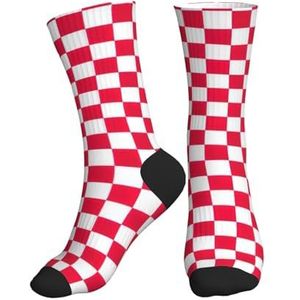 Jkkghll Rood Geruite Witte Vierkanten Print Mannen Vrouwen Mid-Tube Sport Sokken Ademend Atletisch Voor Running Fitness Dagelijkse Slijtage, 2 Zwart-2, One size