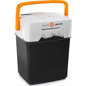 peme, Koelbox, 32 liter, koelt en verwarmt, thermo-elektrische koelbox, 12 volt en 230 volt mini-koelkast, auto en camping, oranje