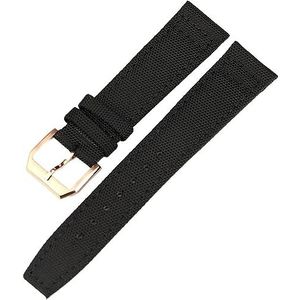 INSTR Nylon Lederen Terug Horloge Band Voor IWC PILOT WATCHES PORTUGIESER Mannen Verzekering Sluiting Band Horloge Armband Accessoires (Color : Black-RoseGold Clasp, Size : 21mm)