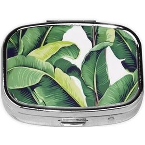 Compacte vierkante pillendoos tropische banaan palmbladeren draagbare medicatie pillenorganizer dispenser met compartimenten | Kleine pillendoos voor op reis voor portemonnee en zak