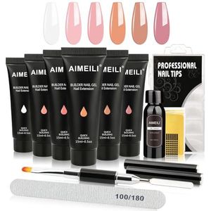 AIMEILI Builder Gel Kit, Gel UV Soak-off Gel Builder Extension Set met Slip Solution Pen 6W UV LED Lamp 6 * 15ML KIT2