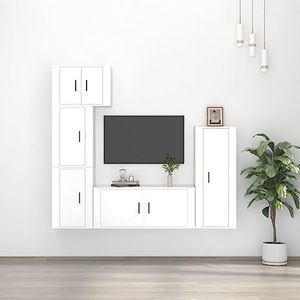 SMTSEC 5-delige tv-kast set hoogglans wit ontworpen hout