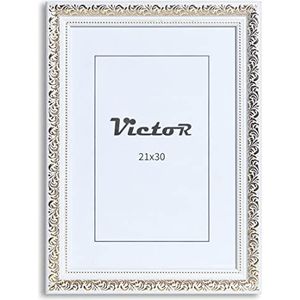 Victor Vintage Fotolijst “Rubens” in 21x30 cm (A4) Wit Goud - Staaf: 30x20mm - Echt Glas - Fotolijst Barok - Antiek - Fotolijst 20x30 Vintage - Fotolijst A4 Wit