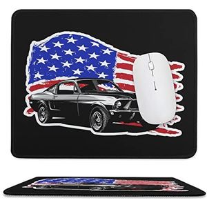 Muscle Car met Amerikaanse vlag muismat antislip muismat rubberen basis muismat voor kantoor laptop thuis 9,8 x 11,8 inch
