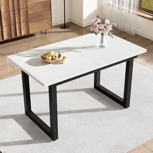 DUlVBPE Uitbreidbare eettafel, L140/180*W80*H75, industriële stijl, rechthoekige koffie-vrijetijdstafel, moderne eenvoudige eettafel van ijzer, ruimtebesparend multifunctioneel, MDF, wit + zwart