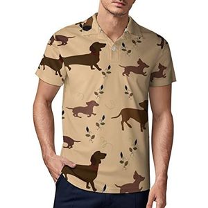 Jachthond Teckel Bladeren Bloemen Heren Golf Polo-Shirt Zomer Korte Mouw T-Shirt Casual Sneldrogende Tees M